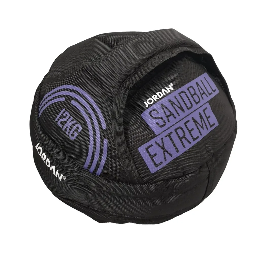 Black sandball labeled Sandball Extreme with two handles, reinforced seams, and textured fabric.