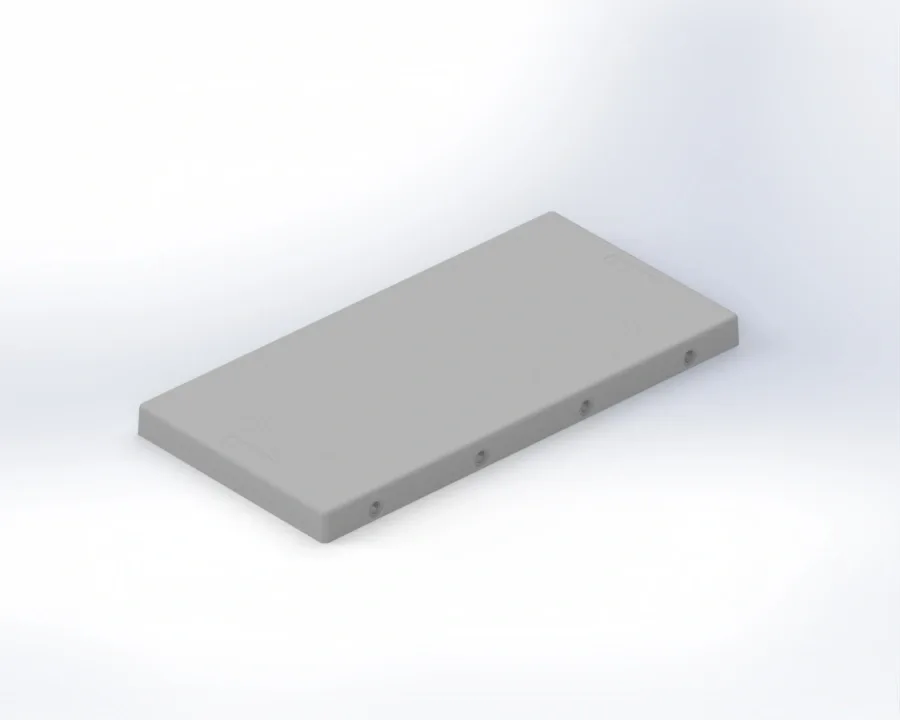 Rectangular light gray training block with beveled edges and three recessed circular connector holes along one long side.