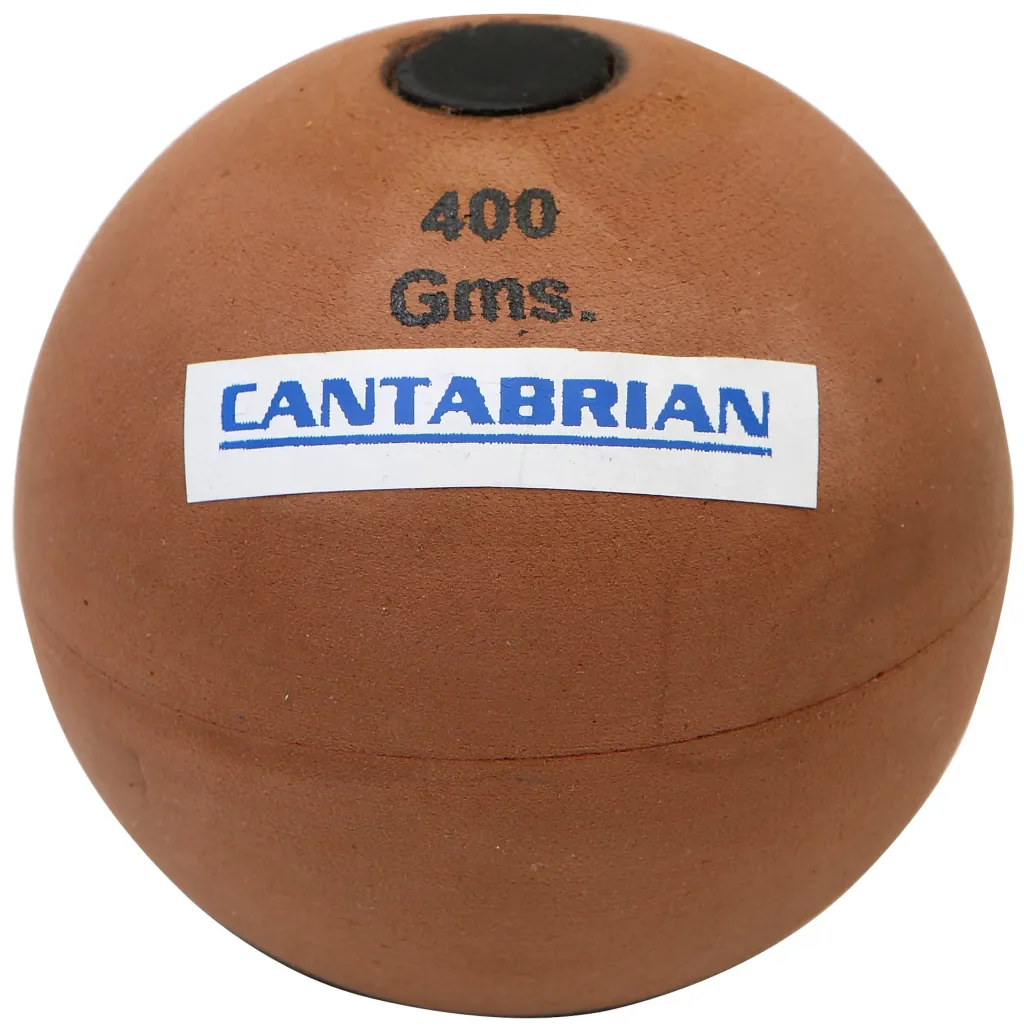 Rubber javelin throwing ball with 400 Gms. and CANTABRIAN printed on its surface.