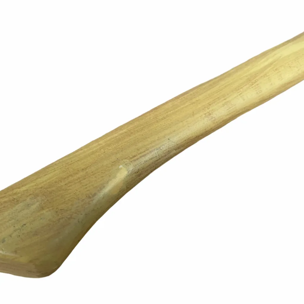 PU foam hatchet training prop with a smooth wood-look handle shown diagonally on a white background.