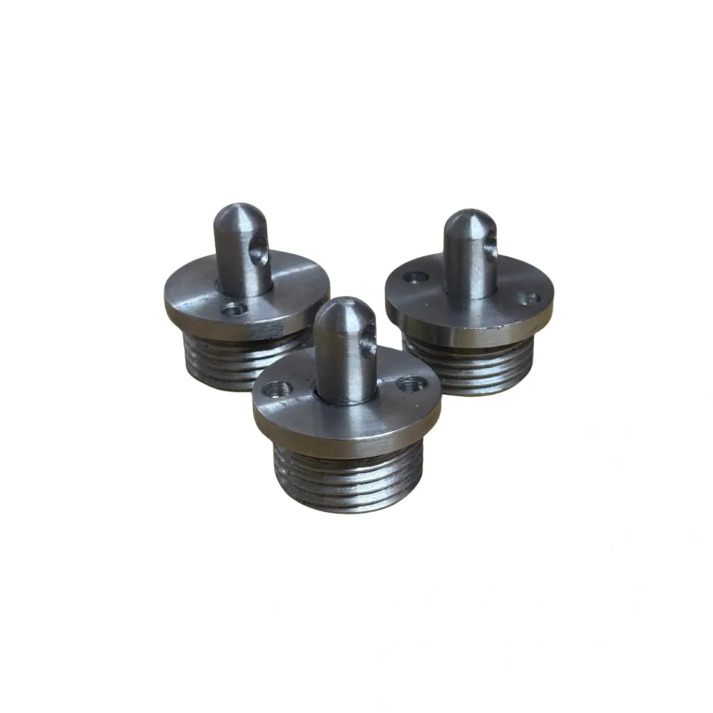 Three stainless steel hammer swivels with threaded bases and rounded pivot pins on a white background.