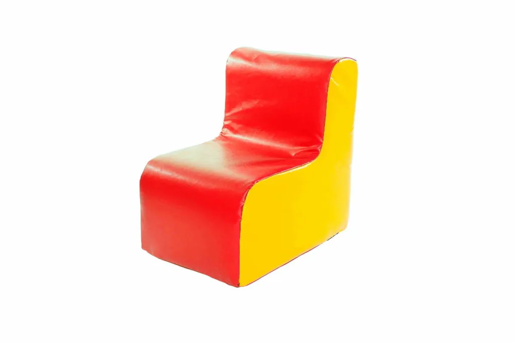 Adult/Teen single seater chair with red seat and back and yellow side panels, wipe-clean metallic PVC cover.
