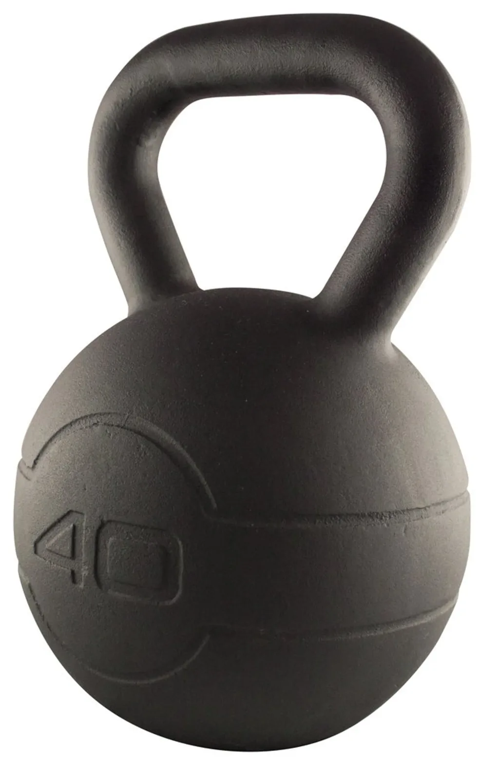 Cast iron kettlebell with a matte coating, round body and wide handle, embossed 40.