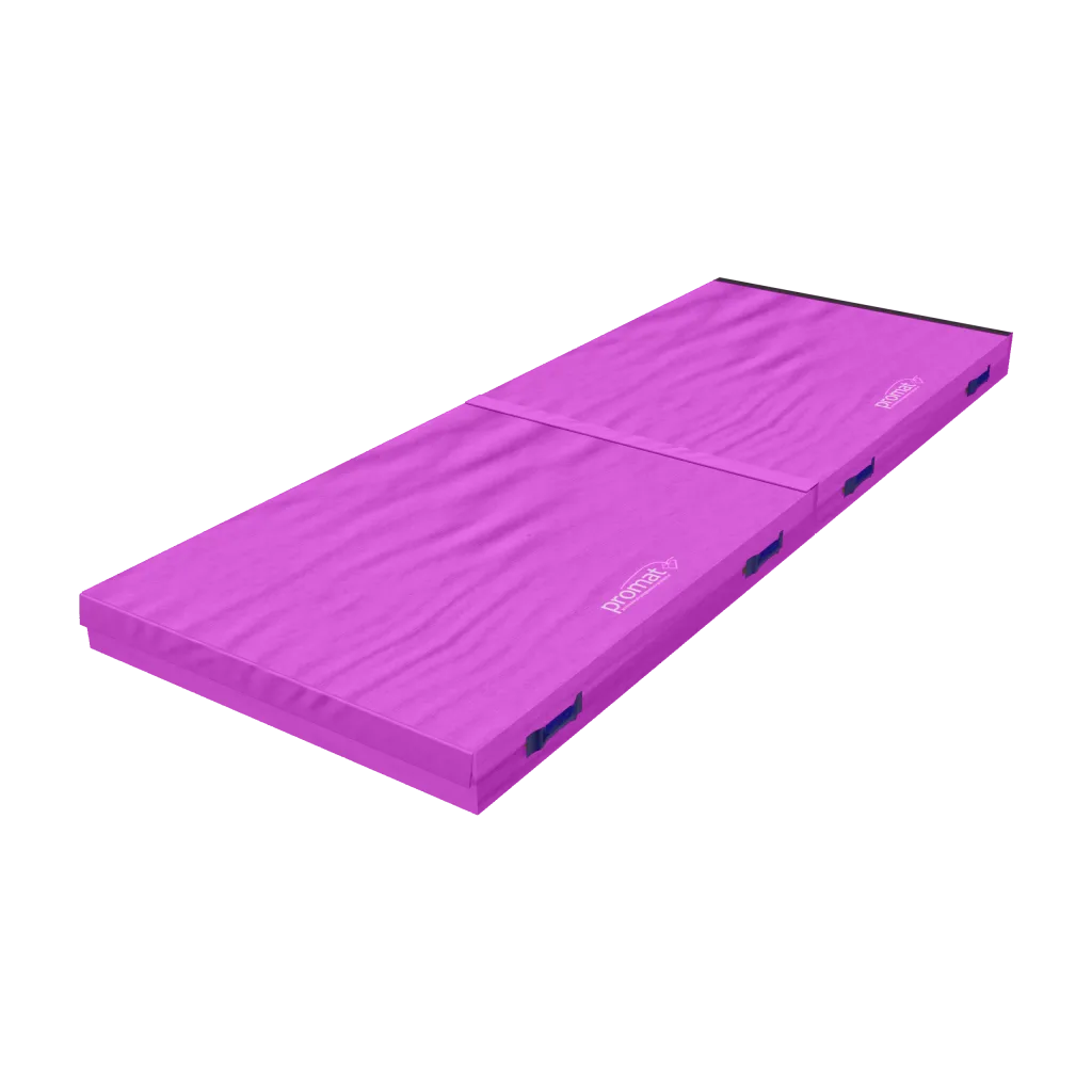 Purple connecting safety mat with heavy-duty PVC cover, two hinged panels, dark carry handles, and a center seam.