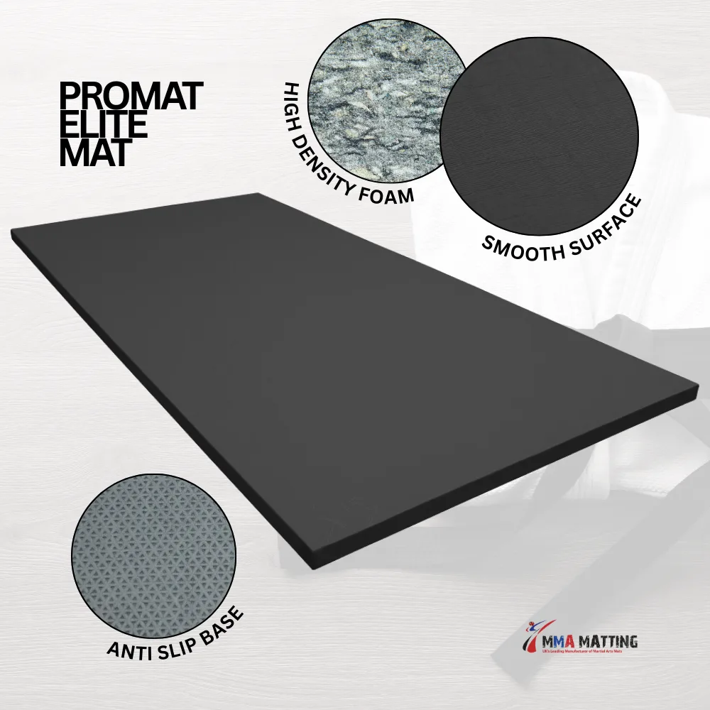 Promat Elite Mat is a flat training mat with high-density foam core, smooth PVC surface option and waffle anti-slip base.