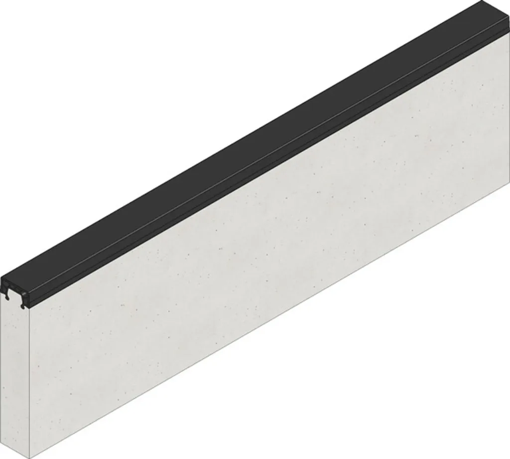 White concrete kerb with a black EPDM rubber top and internal air cushions, shown as a straight edging for sandpits.