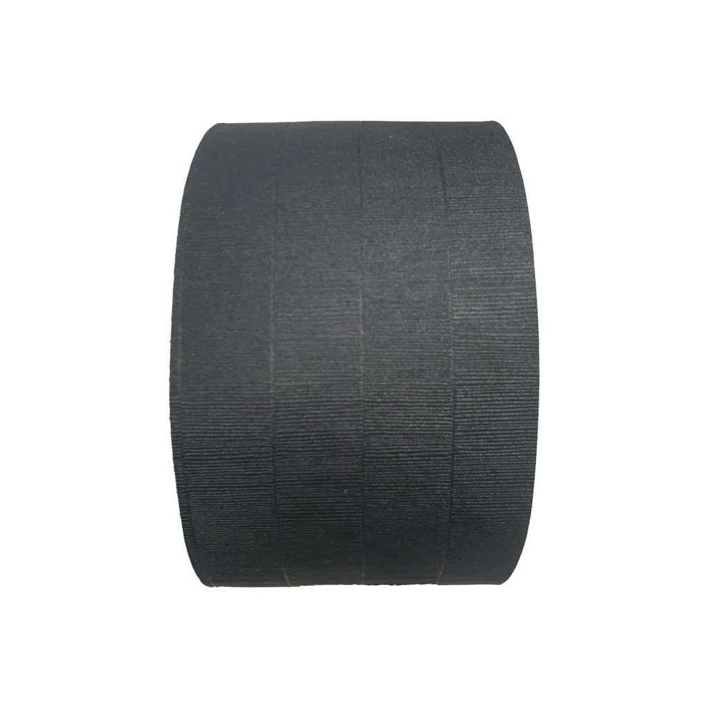 Roll of black long lasting tatami tape with ribbed texture for securing matted areas.
