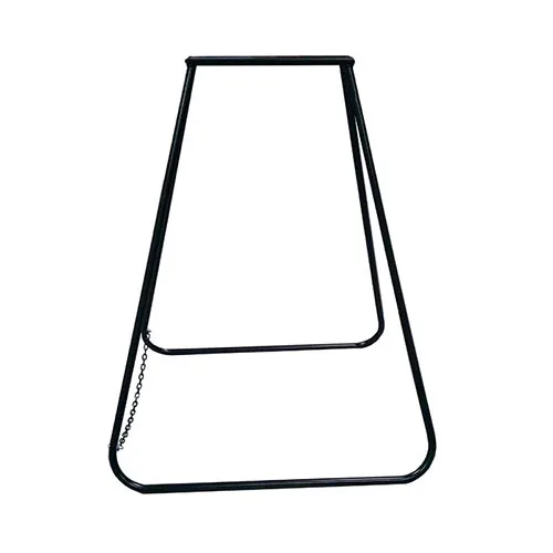 Freestanding timer stand with trapezoidal frame, narrow top bar, and a short chain linking one lower side.