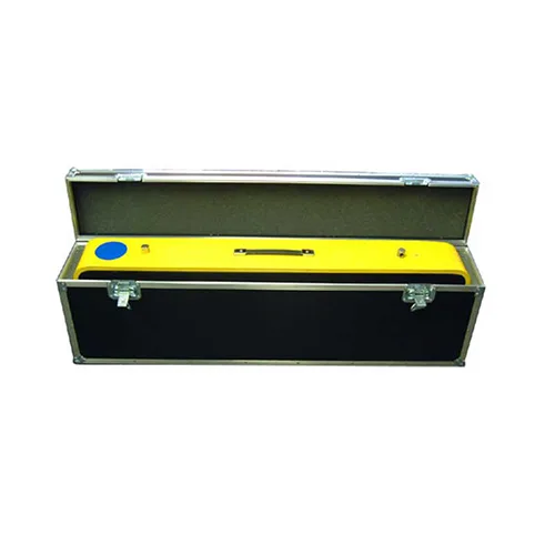 Seiko sports timer, a yellow timing unit, sits inside an open black case with metal latches and a blue circular control on the left.